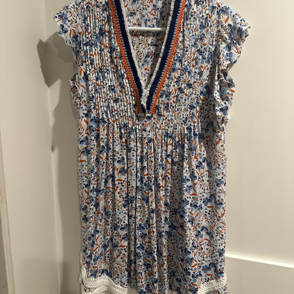 Poupette St Barth Floral V-Neck Dress with Ruffle Sleeves